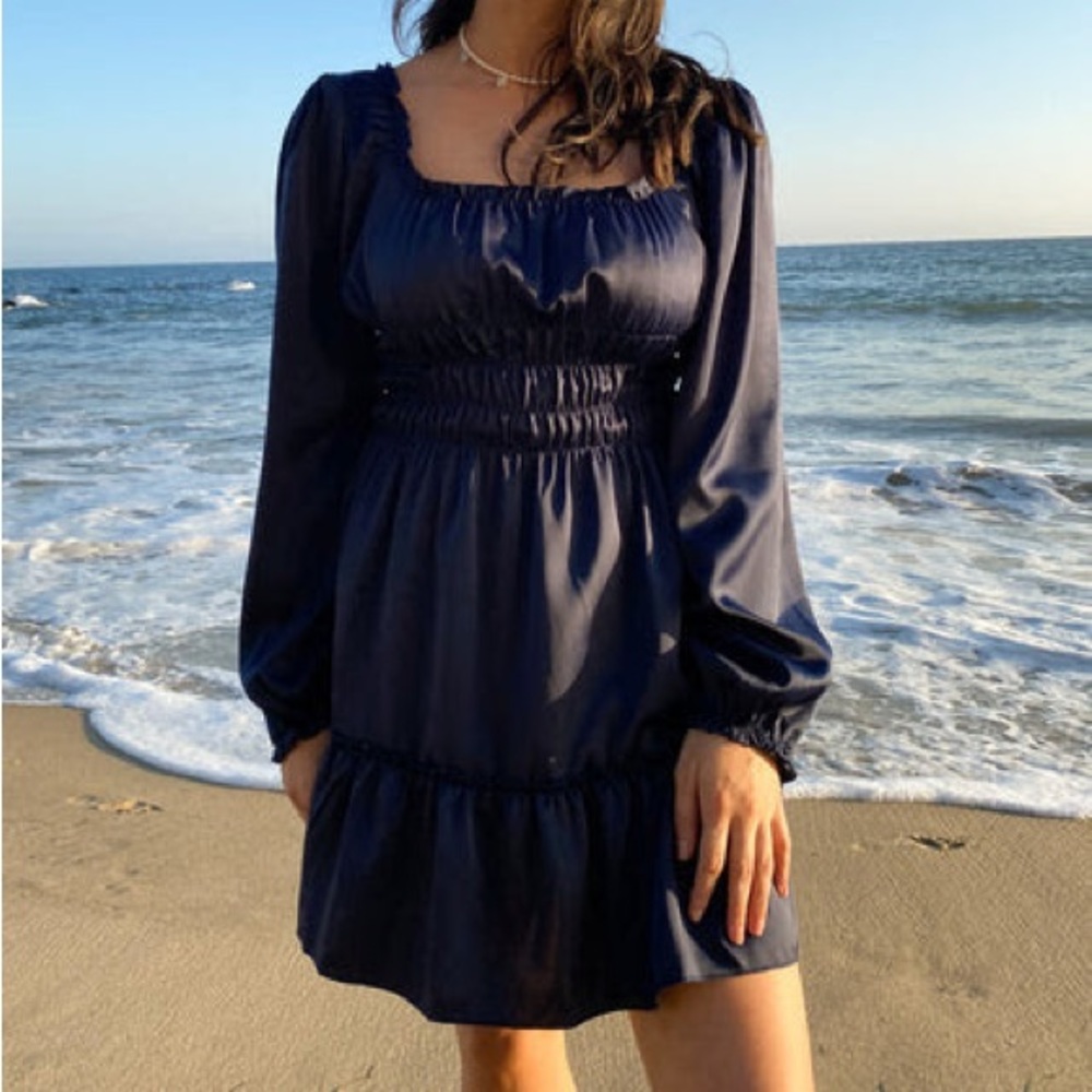 LISA SAYS GAH AGATHA MINI DRESS IN DEEP SEA SATIN